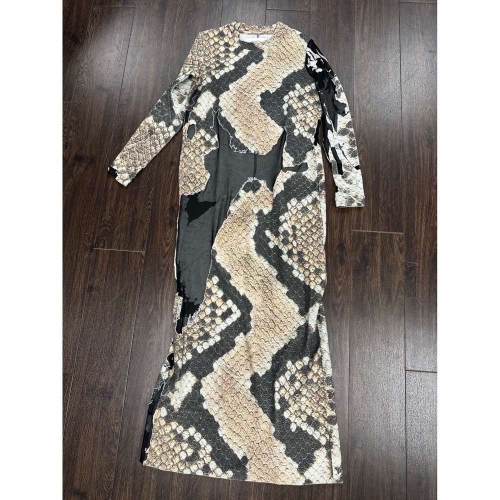 Marques'Almeida Quilted Snake-Print & Mesh Burnout Maxi Dress - Size S